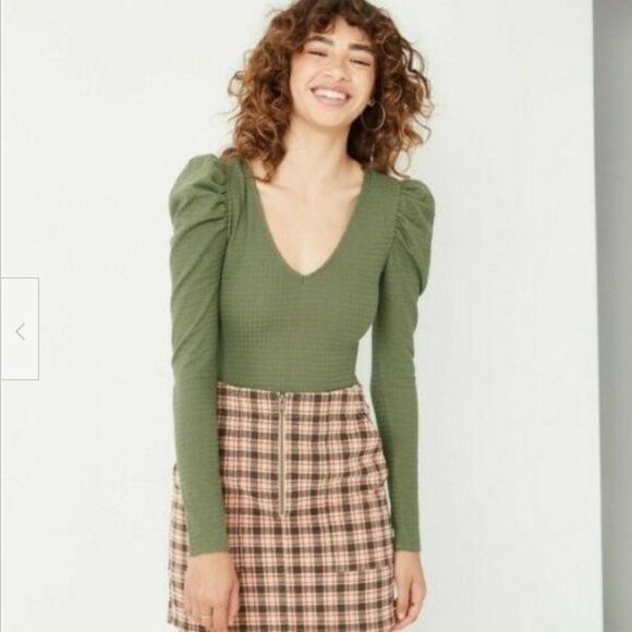 WILD FABLE olive green houndstooth bodysuit XS, NWOT - Picture 7 of 7